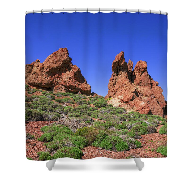 Mountains Shower Curtain featuring the photograph Two rocks in Teide National Park by Sun Travels