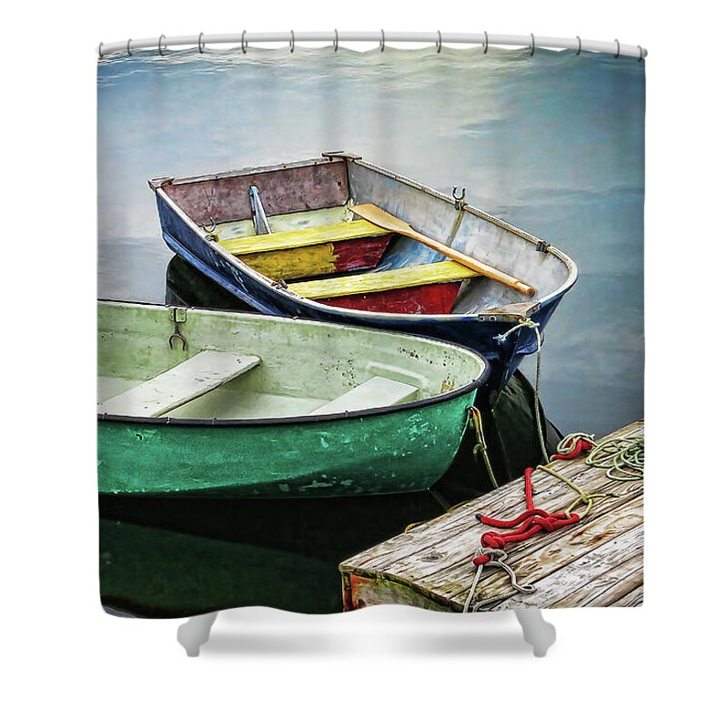 Two Shower Curtain featuring the photograph Two rowboats in Nova Scotia by Tatiana Travelways