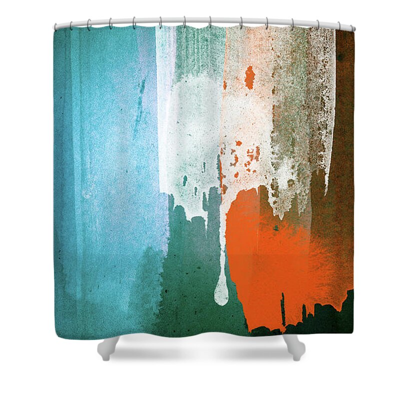 Abstract Shower Curtain featuring the painting Two Souls - Black Orange And White Calm Abstract Art Painting by Modern Abstract