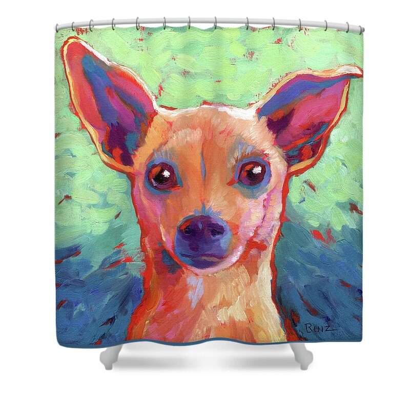 Dog Shower Curtain featuring the painting Twyla Chihuahua by Linda Ruiz-Lozito