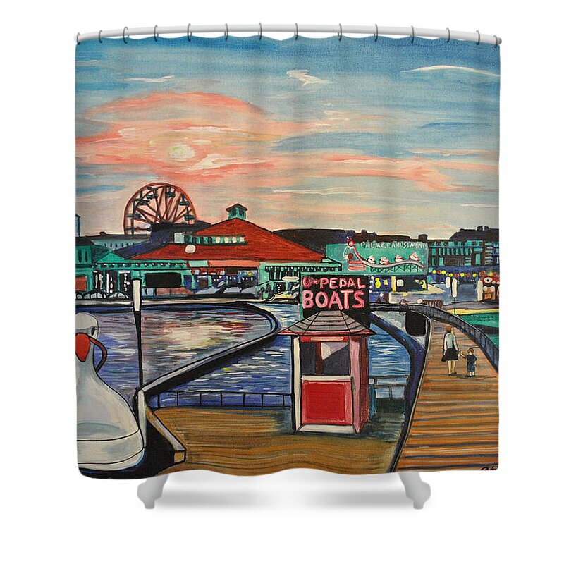 Asbury Art Shower Curtain featuring the painting U-Pedal the Boat by Patricia Arroyo