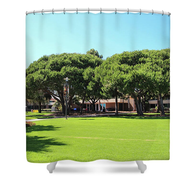 Ucsb Shower Curtain featuring the photograph UCSB Beachside Dorms by Suzanne Luft