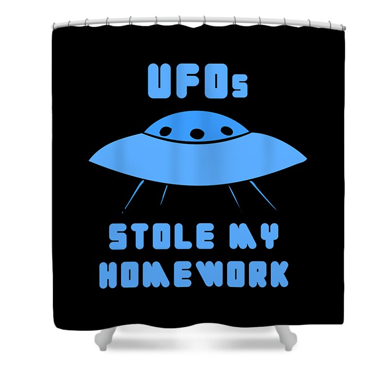 Funny Shower Curtain featuring the digital art UFOs Stole My Homework by Flippin Sweet Gear