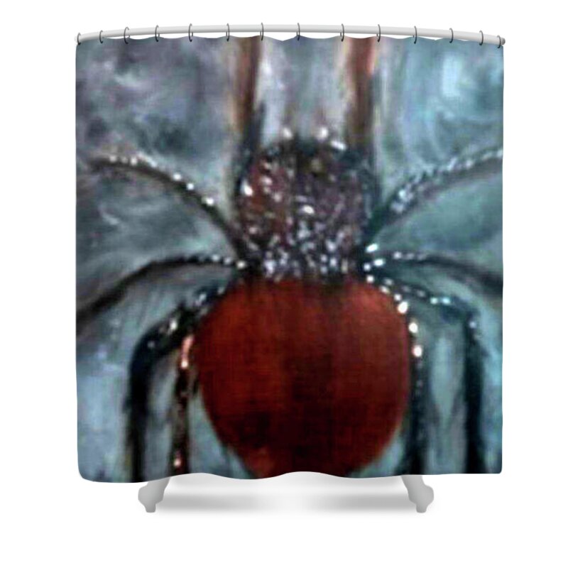 Ugly Shower Curtain featuring the painting Ugly Spider by Anna Adams