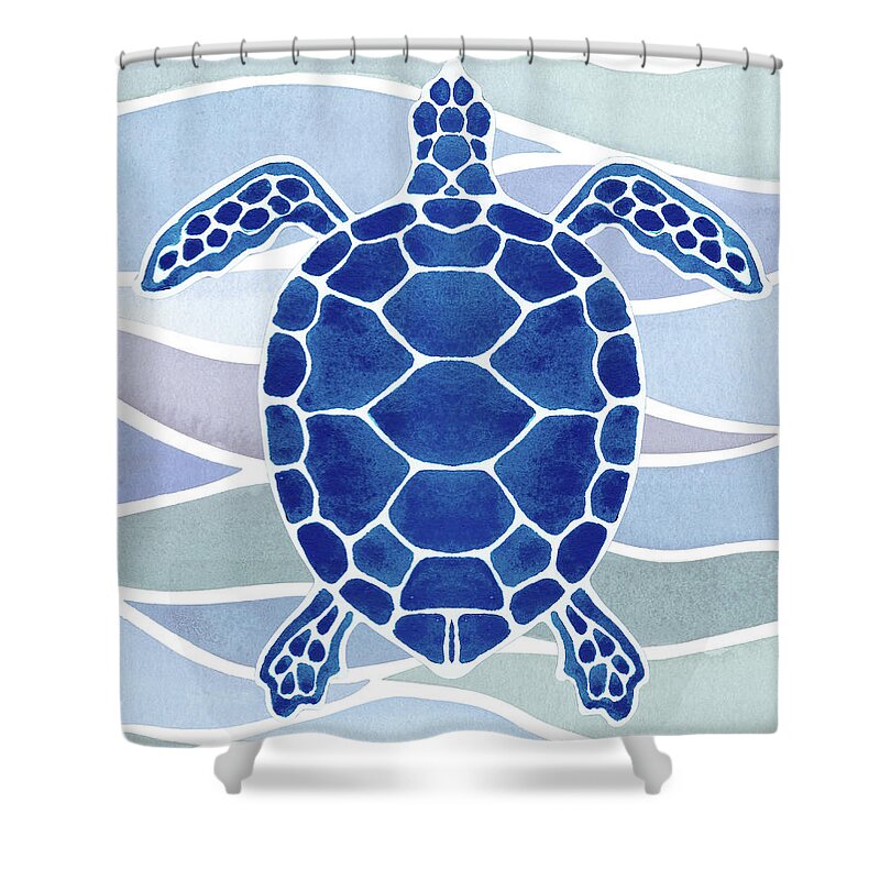 Giant Shower Curtain featuring the painting Ultramarine Blue Giant Turtle In Waves Watercolor by Irina Sztukowski