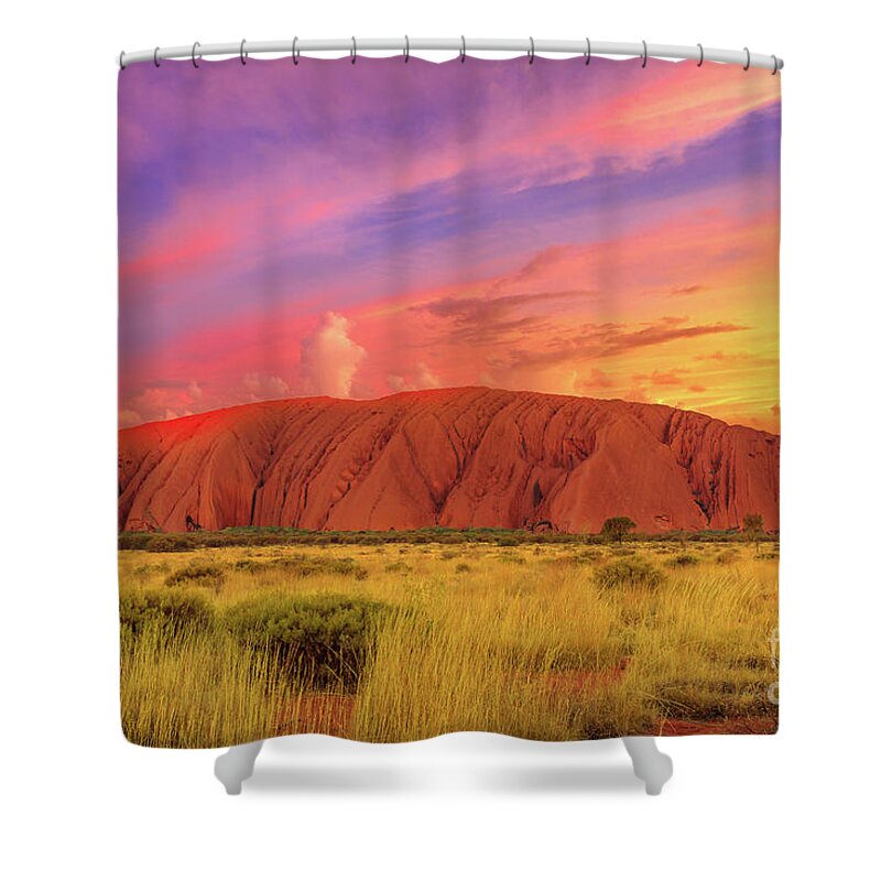 Australia Shower Curtain featuring the photograph Uluru Australia sunset sky by Benny Marty