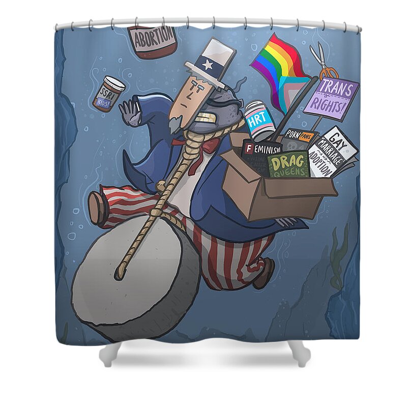 Uncle Sam Shower Curtain featuring the digital art Uncle Sam and the Millstone by Emerson