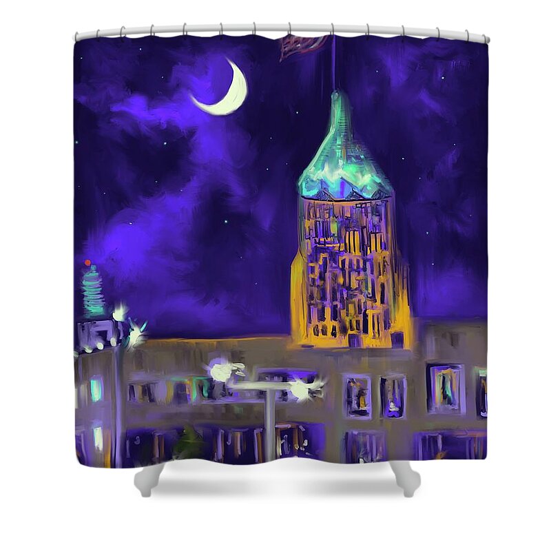 Crescent Moon Shower Curtain featuring the digital art Under A Crescent Moon by Angela Weddle