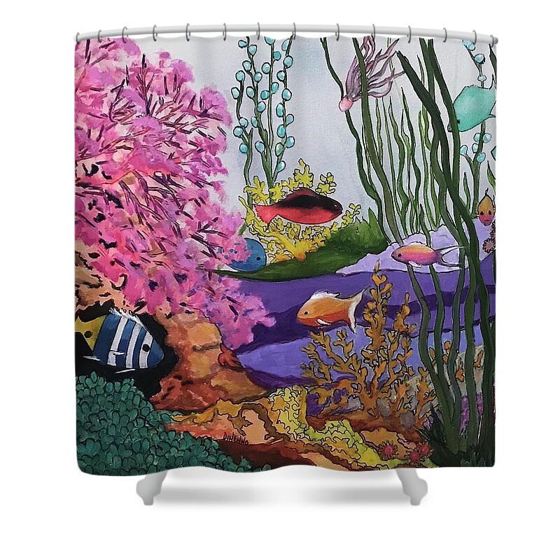 Coral Shower Curtain featuring the painting Underwater Friends I by Sue Dinenno