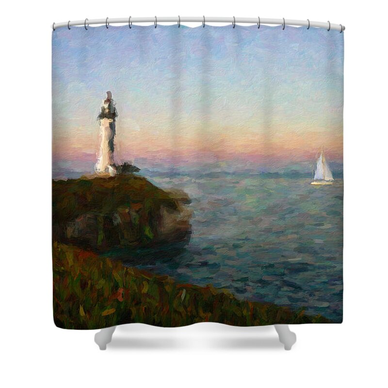  Landscape Shower Curtain featuring the painting Underway by Trask Ferrero