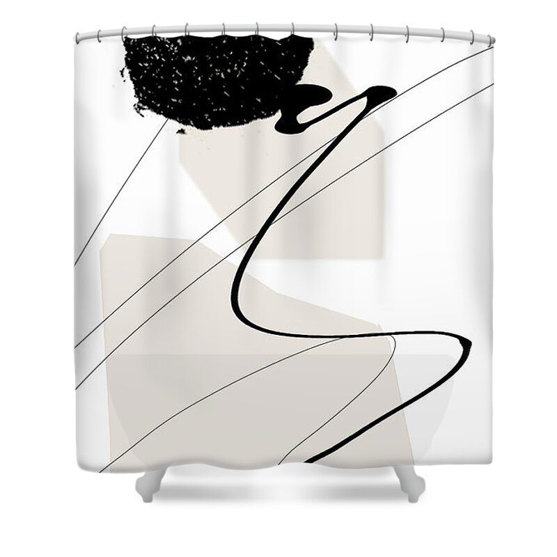Taupe Modern Art Shower Curtain featuring the painting Uneven Elegance No. 2 - Black and Beige Minimalist Art by Lourry Legarde