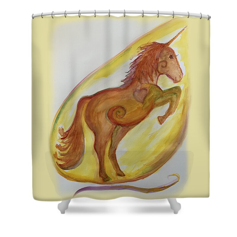 Unicorn Shower Curtain featuring the painting Unicorn Rearing by Sandy Rakowitz