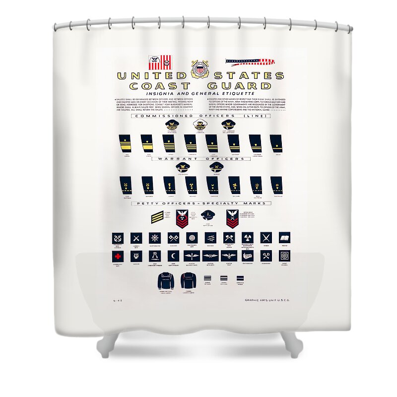 Coast Guard Shower Curtain featuring the painting United States Coast Guard - Insignia and General Etiquette - WW1 1917 by War Is Hell Store