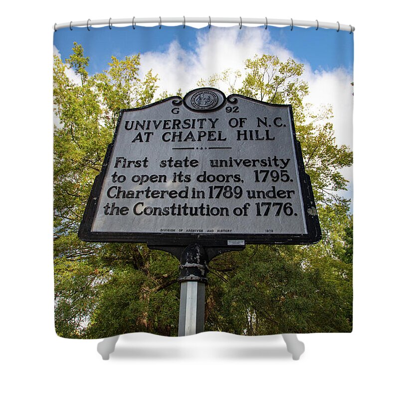 College Tour Shower Curtain featuring the photograph University of North Carolina at Chapel Hill sign by Eldon McGraw