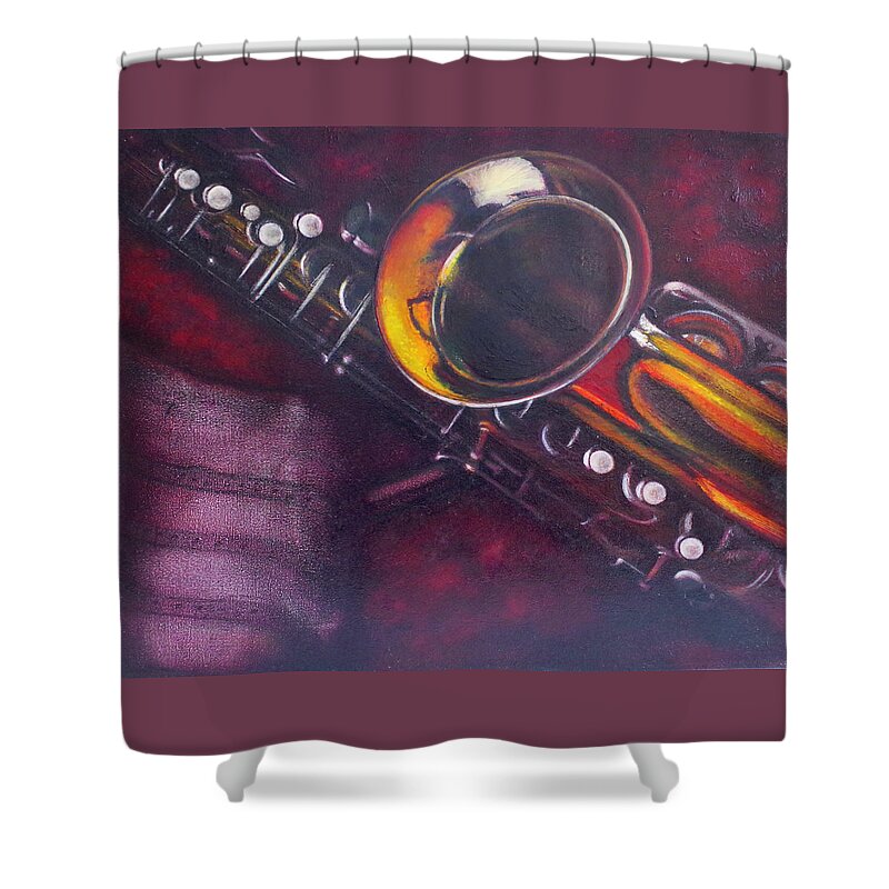 Realism Shower Curtain featuring the painting Unprotected Sax by Sean Connolly