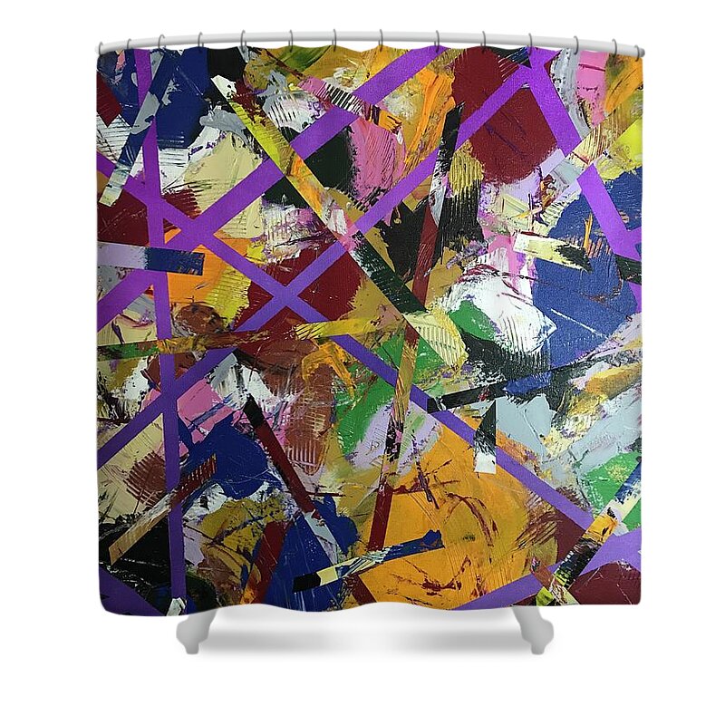 #abstractexpressionism #juliusdewitthannah #untitledseries #acrylicpainting Shower Curtain featuring the painting Untitled #4 by Julius Hannah