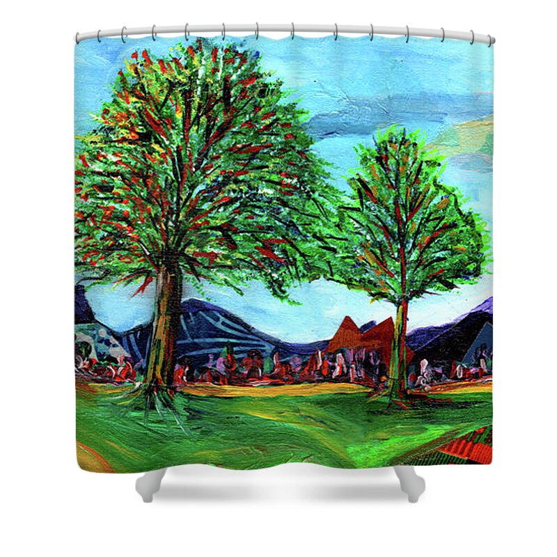 Abstract Art Shower Curtain featuring the mixed media Afro Landscape #2 by Everett Spruill