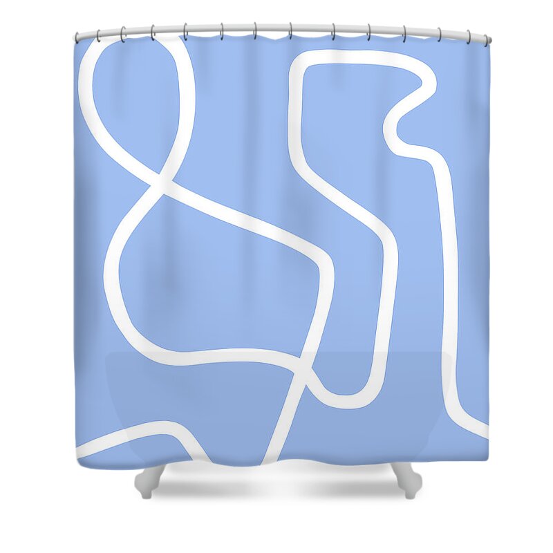 Nikita Coulombe Shower Curtain featuring the painting Untitled VIII white line on periwinkle background by Nikita Coulombe