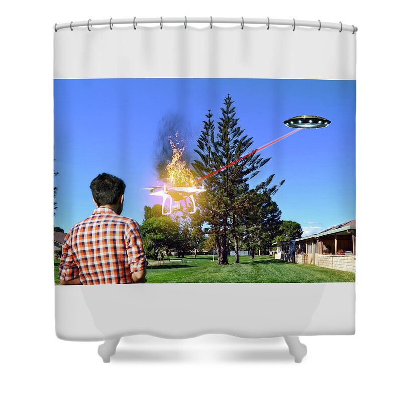 2d Shower Curtain featuring the digital art Unwanted Competition by Brian Wallace