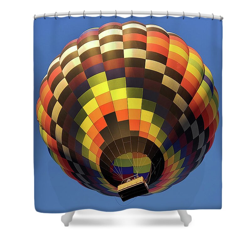 Hot Air Balloon Shower Curtain featuring the photograph UP AND AWAY Colorful Hot Air Balloon by Lynnie Lang
