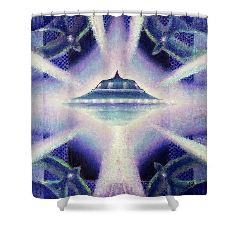 Ufo Shower Curtain featuring the painting Up to the Stars by Kevin Chasing Wolf Hutchins