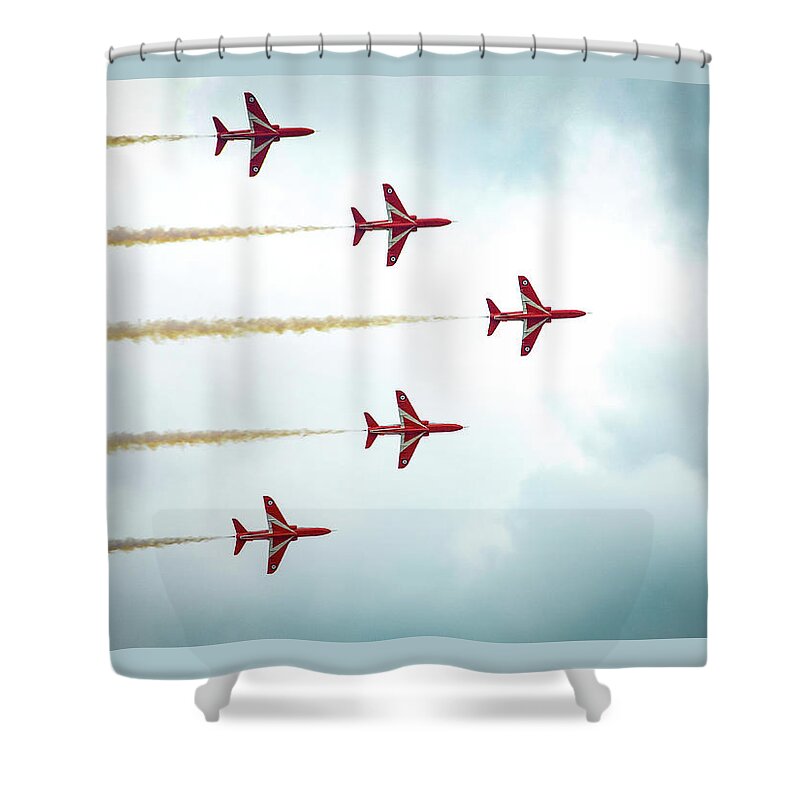 Royal Air Force Shower Curtain featuring the photograph Red Arrows Five by Gordon James