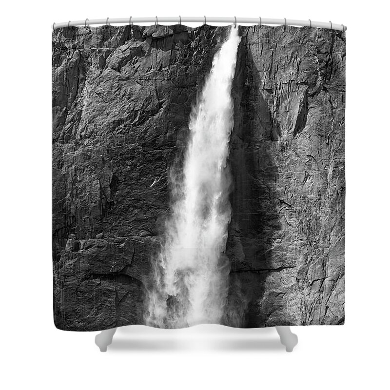 Yosemite Valley Shower Curtain featuring the photograph Upper Yosemite Falls Monochrome A Close Up by Joseph S Giacalone