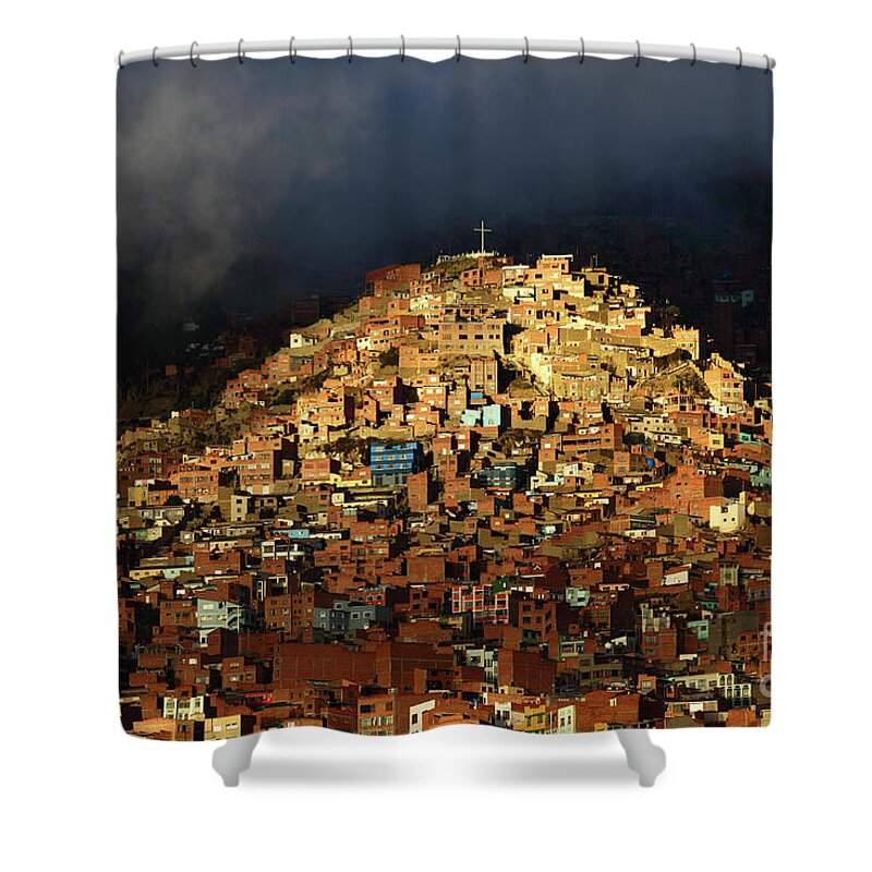 La Paz Shower Curtain featuring the photograph Urban Cross 2 by James Brunker