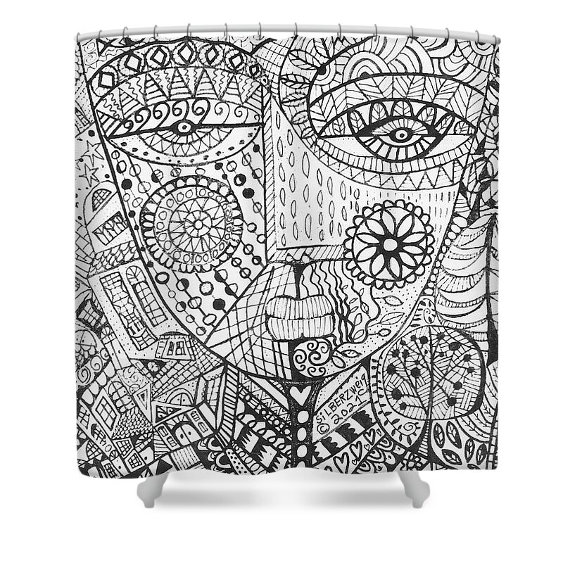Coloring Shower Curtain featuring the painting Urban Garden Goddess Coloring Page by Sandra Silberzweig