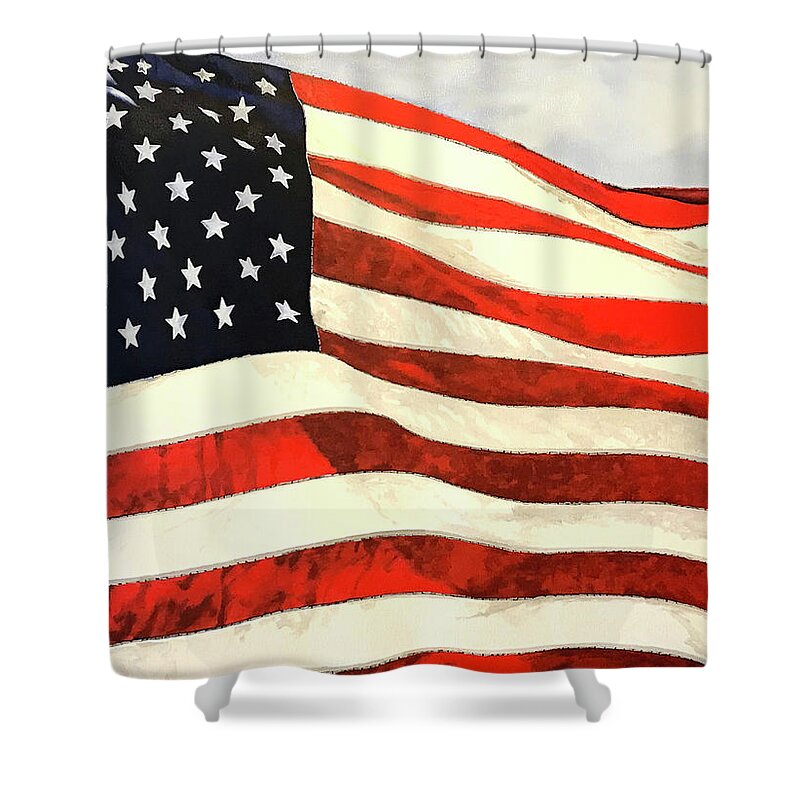 Mask Shower Curtain featuring the painting US Flag by Guido Borelli