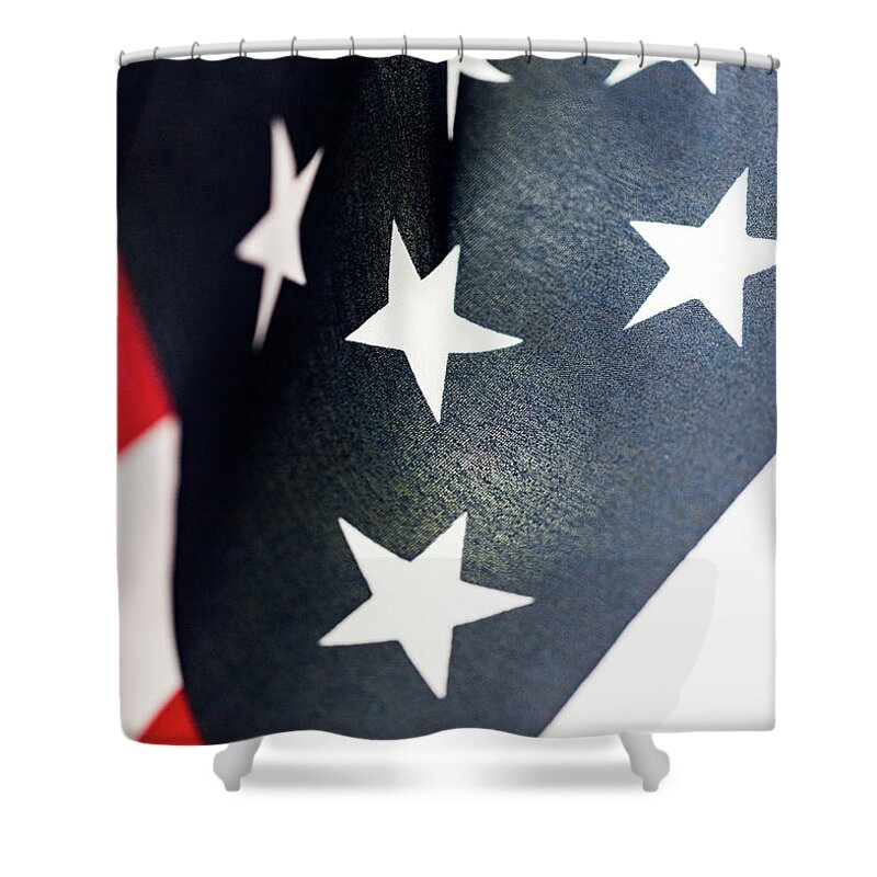 America Shower Curtain featuring the photograph USA Proud American Flag Photography by Amelia Pearn