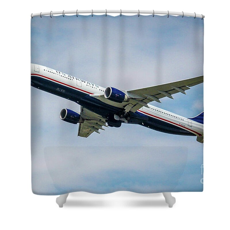 Airbus Shower Curtain featuring the photograph USAIR Airbus by Rene Triay FineArt Photos