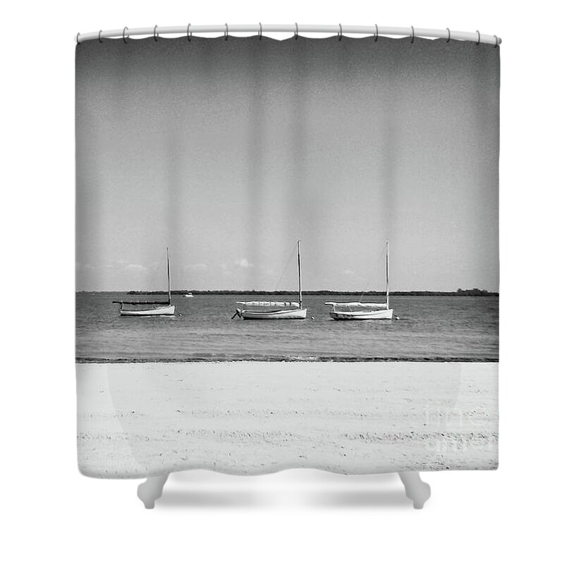 Florida Shower Curtain featuring the photograph Useppa Sailboats BW by Chris Andruskiewicz