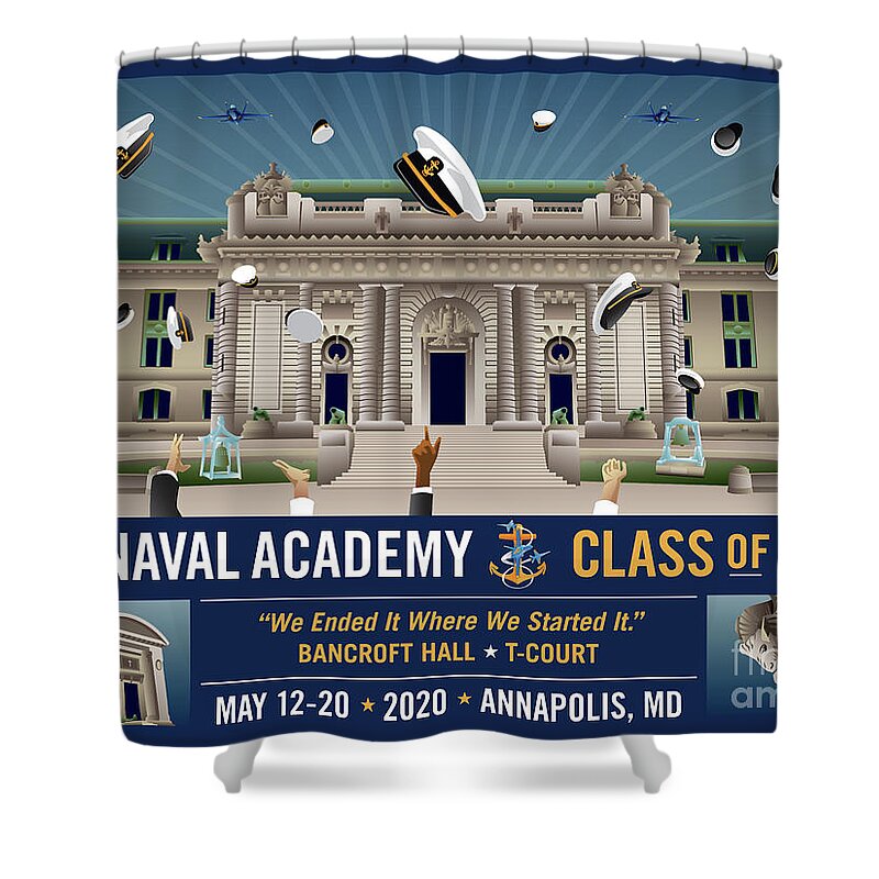 Usna Shower Curtain featuring the digital art USNA Class of 2020 Bancroft Hall T Court Celebration with Blue Angels by Joe Barsin