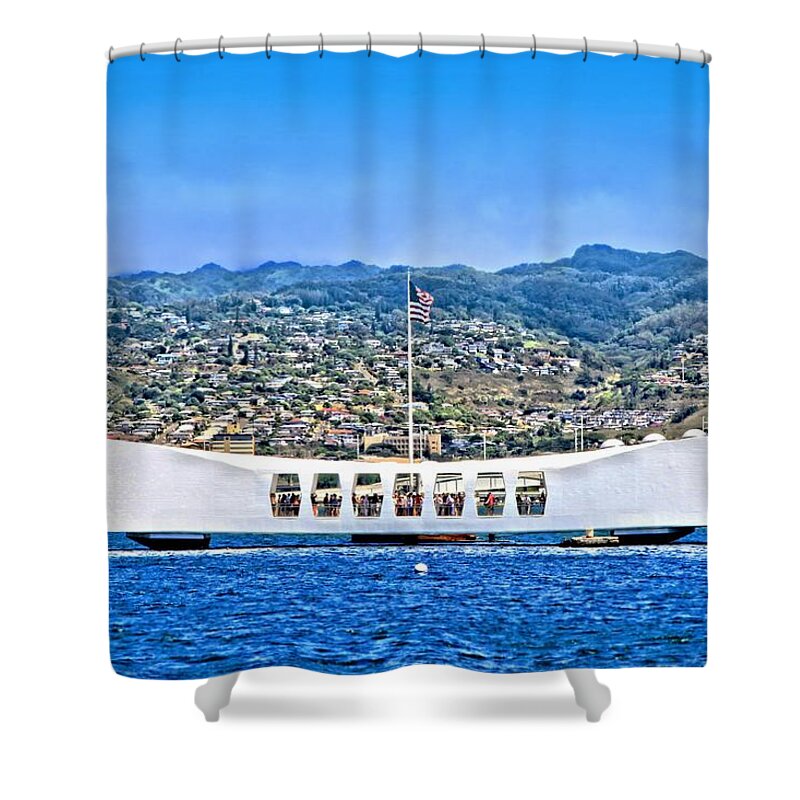 December Shower Curtain featuring the photograph USS Arizona Memorial by DJ Florek