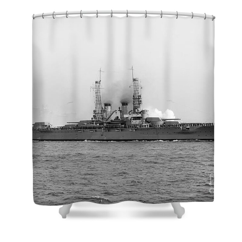 1912 Shower Curtain featuring the photograph USS Arkansas, c1913 by Granger