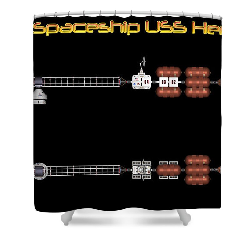 Spaceship Shower Curtain featuring the digital art USS Hermes1 side to top by David Robinson