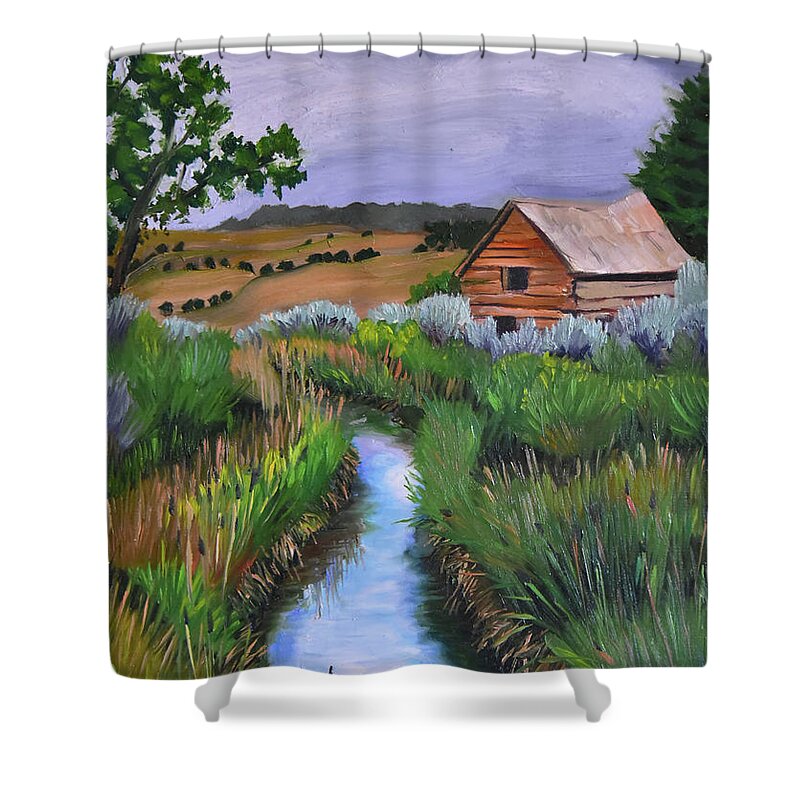Utah Shower Curtain featuring the painting Utah Cabin by Alice Leggett