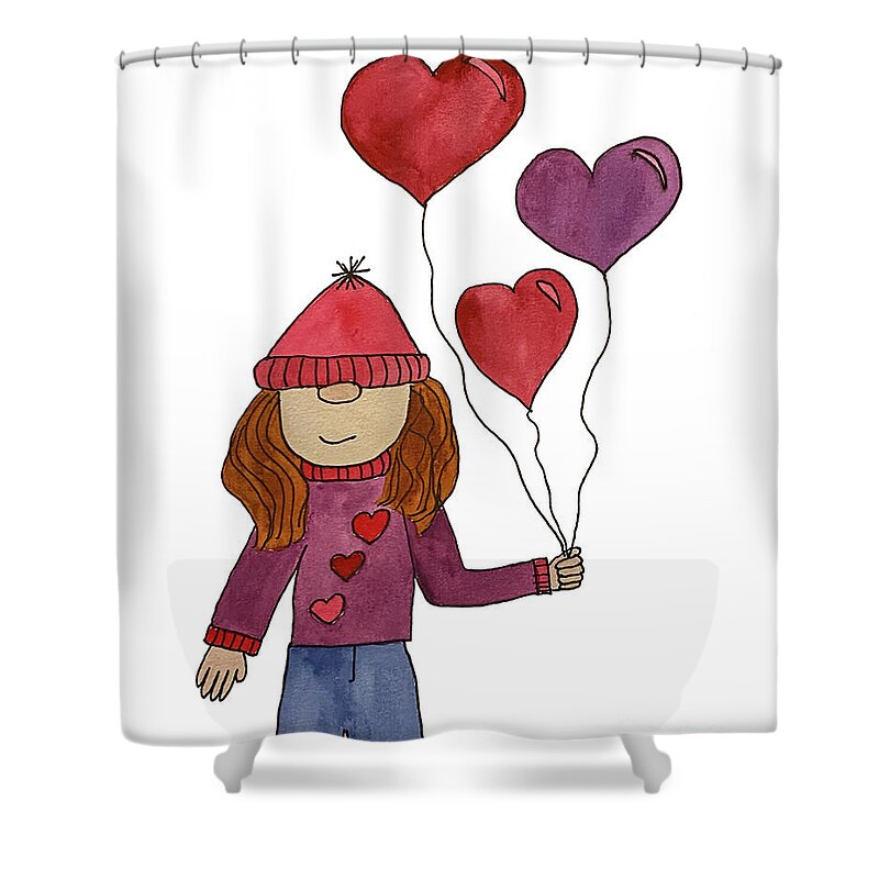 Valentine's Day Shower Curtain featuring the mixed media Valentine's Day Girl Gnome by Lisa Neuman