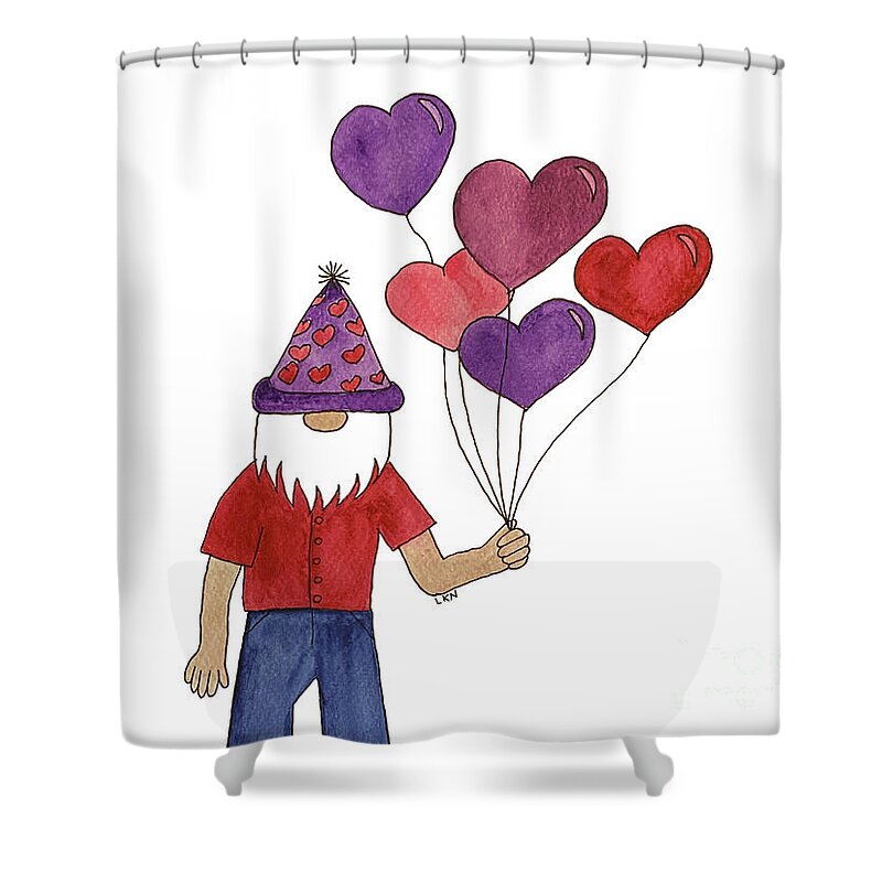 Valentine's Day Shower Curtain featuring the mixed media Valentine's Day Gnome by Lisa Neuman