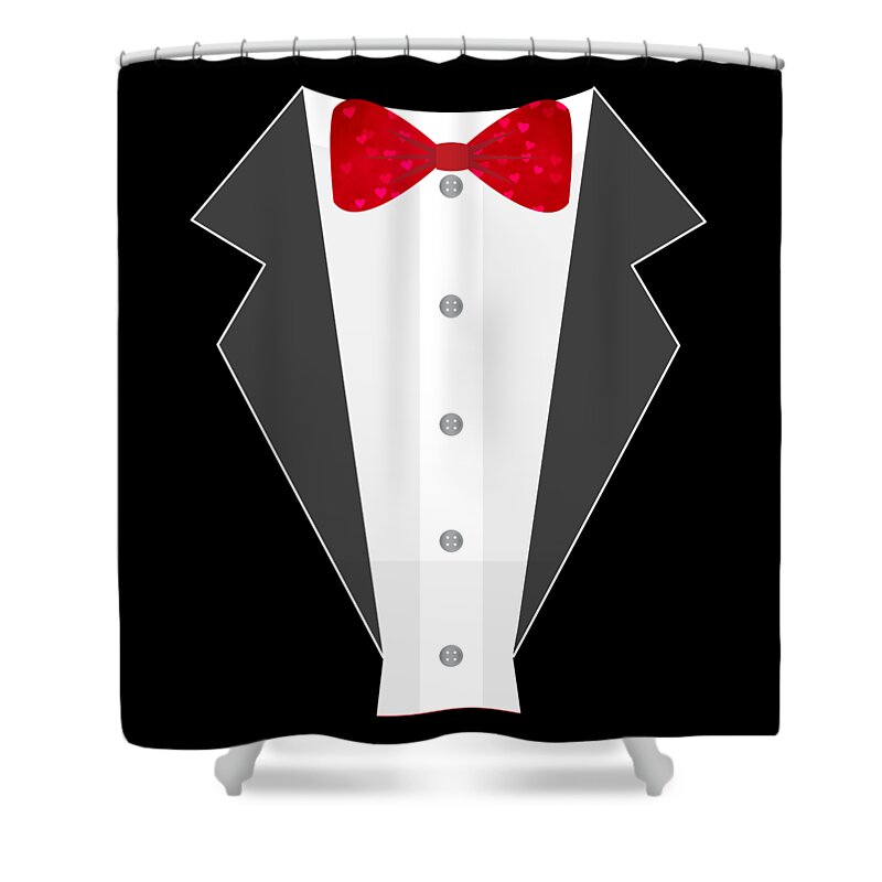 Cool Shower Curtain featuring the digital art Valentines Day Heart Bow Tie Tuxedo Costume by Flippin Sweet Gear