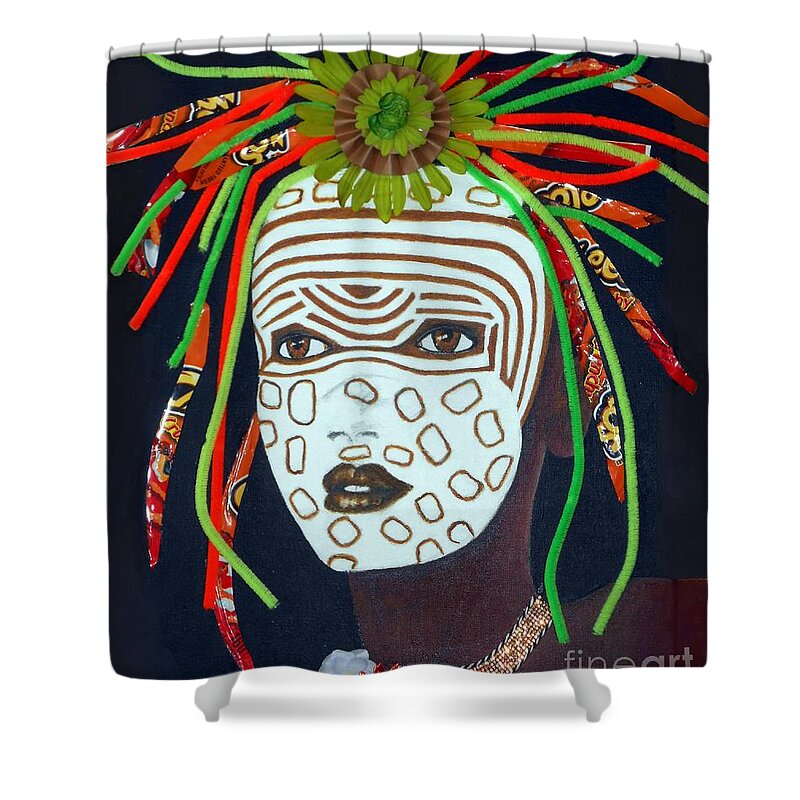 Suri Tribe Shower Curtain featuring the mixed media Valley Girl No.2 by Jayne Somogy
