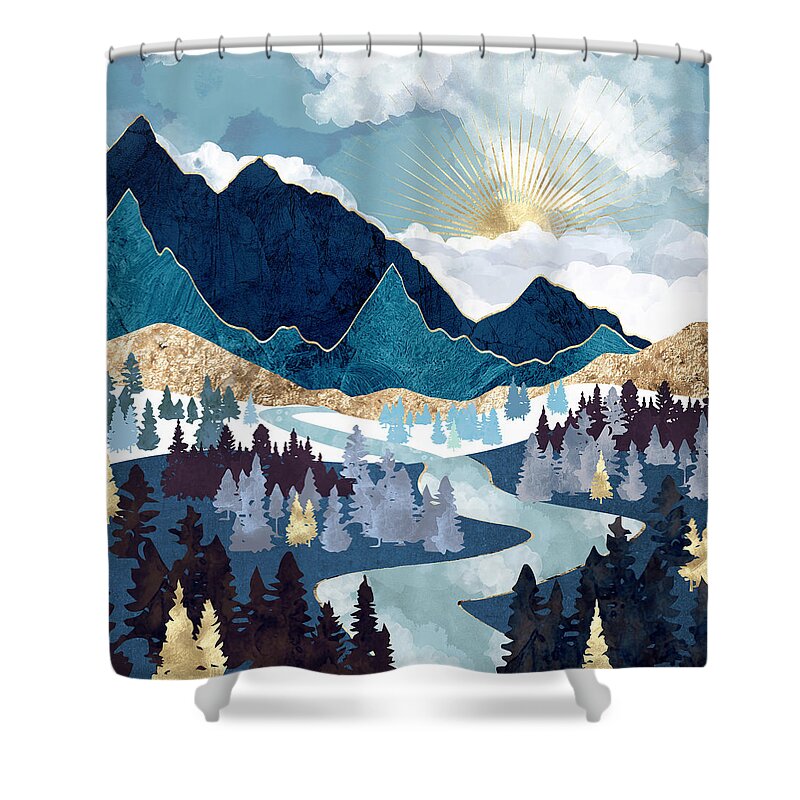 Valley Shower Curtain featuring the digital art Valley Sunrise by Spacefrog Designs