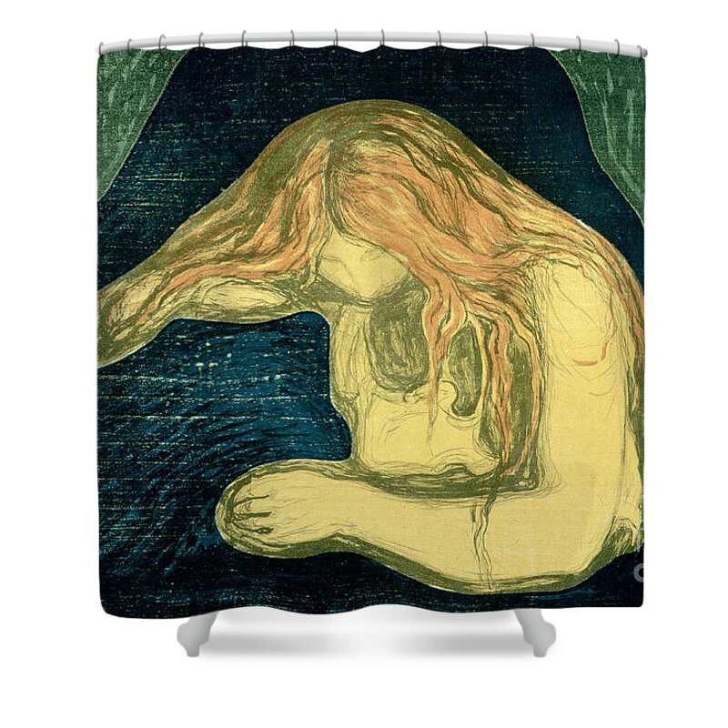 Love And Pain Shower Curtain featuring the painting Vampire, Munch, Edvard by Edvard Munch