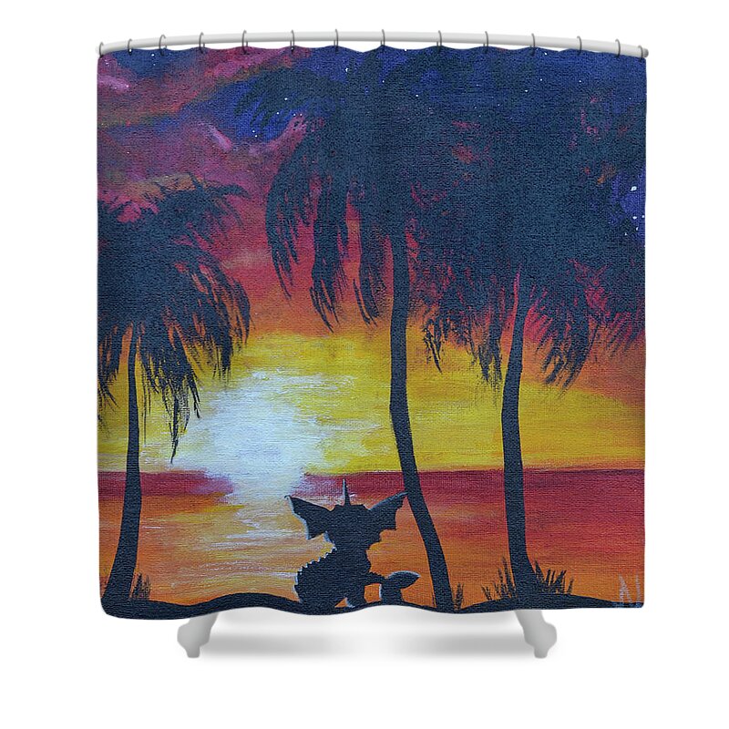 Vaporeon Shower Curtain featuring the painting Vaporeon's Vacation by Ashley Wright