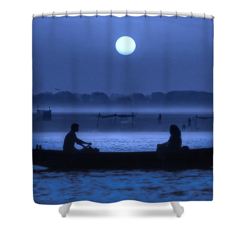 Photography Shower Curtain featuring the photograph Varanasi Boat Ride at Night by Craig Boehman