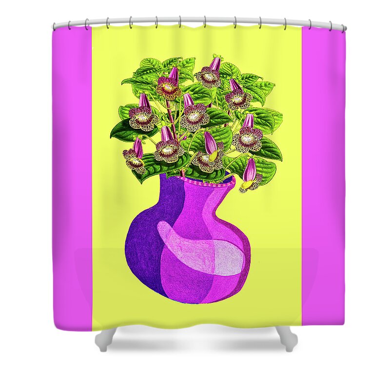 Bouquet Art Shower Curtain featuring the mixed media Vase of purple flowers by Lorena Cassady