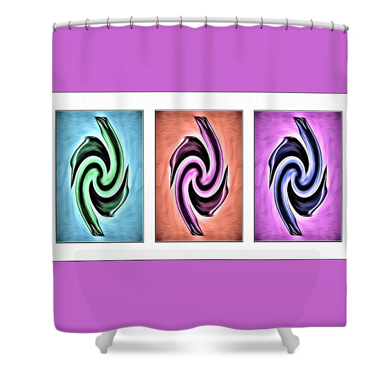 Living Room Shower Curtain featuring the digital art Vases in Three - Abstract White by Ronald Mills