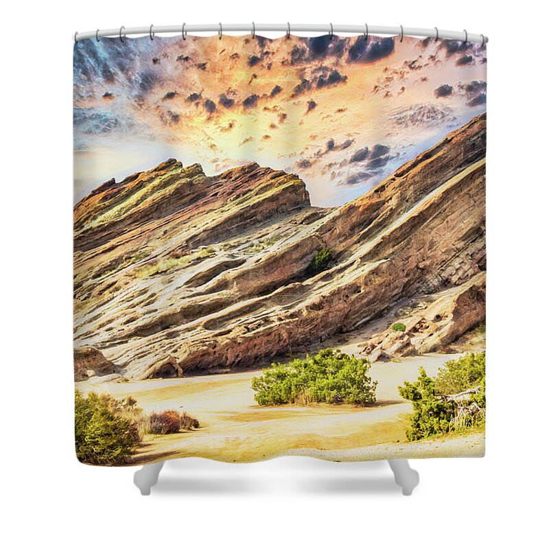  Shower Curtain featuring the photograph Vasquez Rocks at Sunset 2 by Dan Carmichael