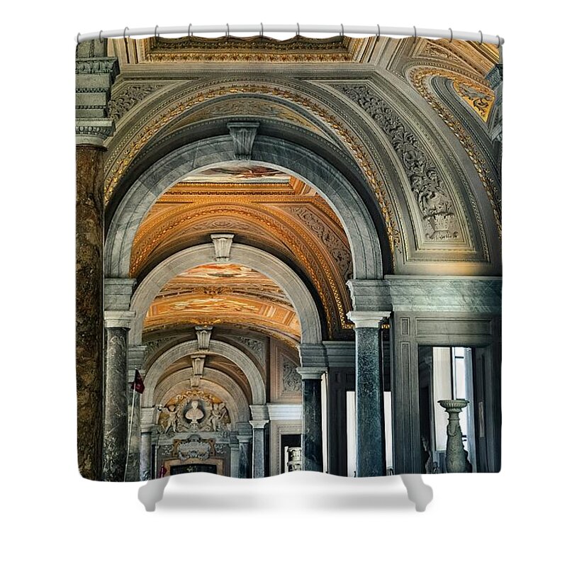 Vatican Architecture Shower Curtain featuring the photograph Vatican Arched Fresco Hallway by Rebecca Herranen